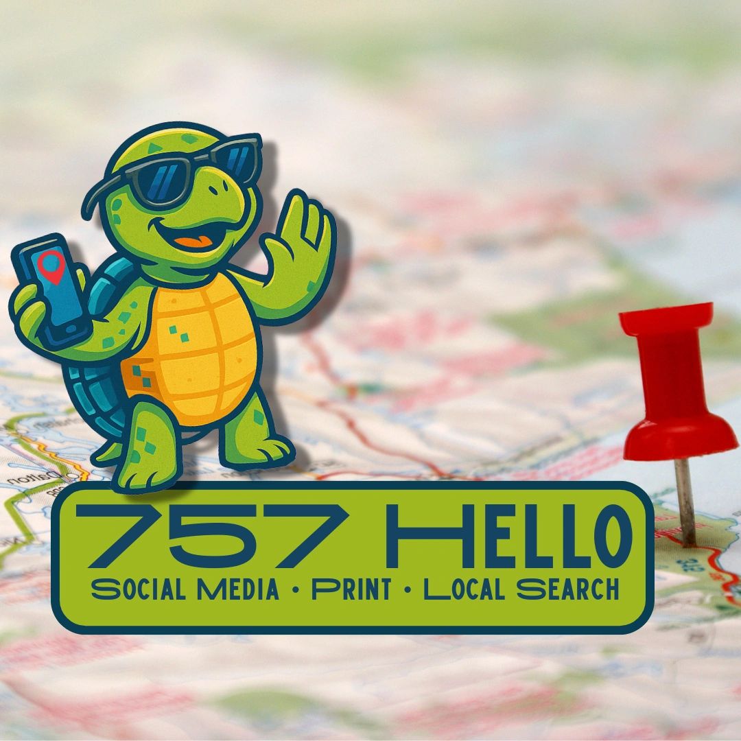 757 Hello turtle mascot holding a phone over a local map